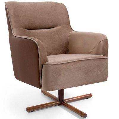 Kit 02 Poltronas Decorativas Base X Giratória Isabella D02 Corano Cipatex C-01 E Veludo Bege Escuro D-68 - Lyam Decor