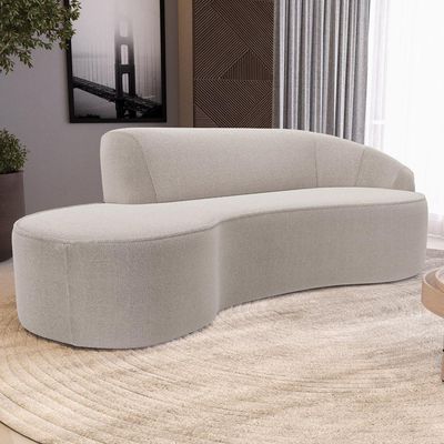 Sofá 3 Lugares Curvo Sala de Estar Living Firenze Direito D02 Bouclê Creme 230 cm B-54 - Lyam