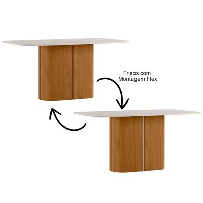 Mesa de Jantar 6 Lugares Retangular Tampo Vidro Verbena N01 Ypê Off White - Lyam Decor