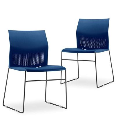 Kit 04 Cadeiras Fixa Base Preta Empilhável Connect F02 Azul Marinho - Lyam Decor