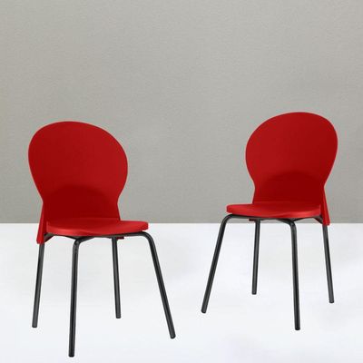 Kit 04 Cadeiras Fixa Base Preta Luna F02 Vermelho - Lyam Decor