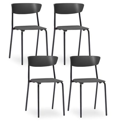 Kit 04 Cadeiras Fixa Base Preta Empilhável Bit F02 Preto - Lyam Decor