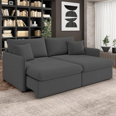 Sofá Cama Retrátil Para Sala de Estar 214cm Una K01 Veludo Cinza - Lyam Decor