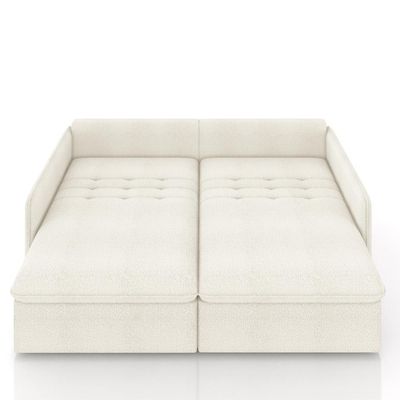Sofá Cama Retrátil Para Sala de Estar 214cm Una K01 Bouclê Cru - Lyam Decor