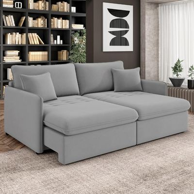 Sofá Cama Retrátil Para Sala de Estar 214cm Una K01 Veludo Cinza Claro - Lyam Decor