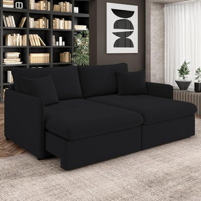 Sofá Cama Retrátil Para Sala de Estar 194cm Una K01 Veludo Preto - Lyam Decor