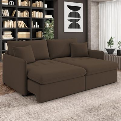 Sofá Cama Retrátil Para Sala de Estar 174cm Una K01 Veludo Marrom - Lyam Decor