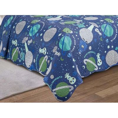 Colcha Solteiro Infantil Dupla Face 2 Peças Espacial Camesa