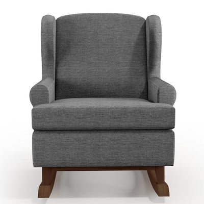 Poltrona De Amamentação Com Balanço Malu Base De Madeira P02 Linho Cinza Escuro - Lyam Decor