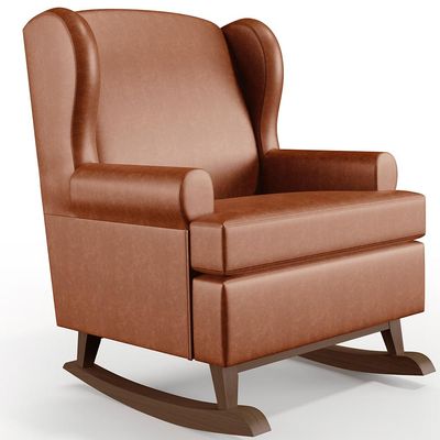 Kit 2 Poltronas De Amamentação Com Balanço Malu Base De Madeira P02 Couríssimo Camel - Lyam Decor