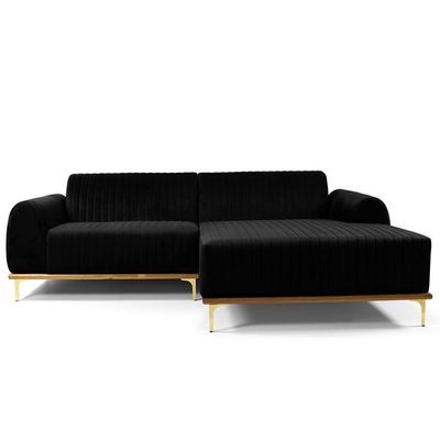Sofá 4 Lugares Com Chaise Molino 265 Cm Veludo Preto C-300