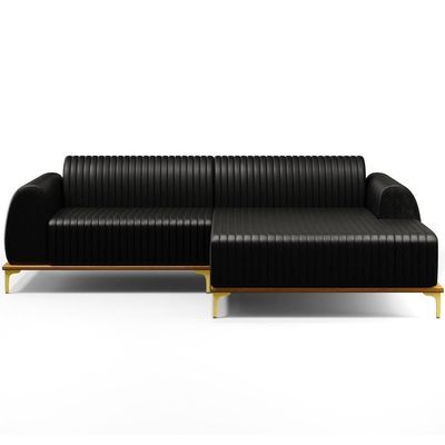 Sofá 5 Lugares Com Chaise Direito Sala De Estar 300cm Preto