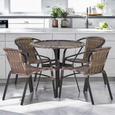 Kit 4 Cadeiras Alumínio E Mesa Tampo Varanda Jardim Piscina Cappuccino
