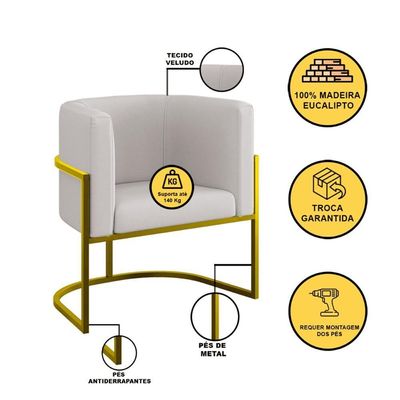 Kit Sofá 2 Lugares + 2 Poltronas Recepção Veludo Dourado Bege