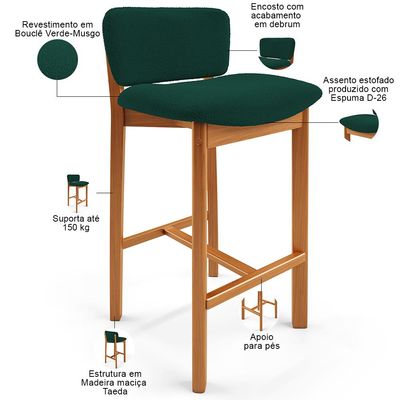 Banqueta Alta Para Cozinha Sala de Jantar Bar Dara L02 Bouclê Verde Musgo - Lyam Decor
