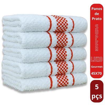 Kit 5 Pano de Prato Super Luxo Atoalhado Premium Gourmet Beka - Vermelho