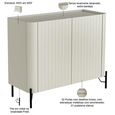 Aparador Buffet Sala de Jantar 2 Portas Brise Pés Industrial Preto Naim I03 Luna - Lyam Decor
