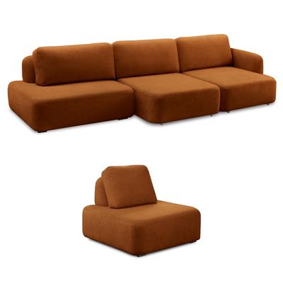 Conjunto Sala de Estar 1 Sofá Retrátil Modulado 342cm e 1 Poltrona Santiago Bouclê Terracota G89 - Gran Belo