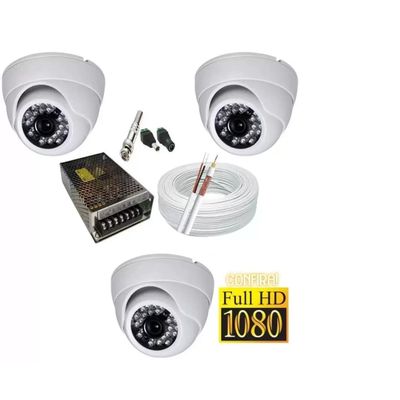 Kit 3 Câmeras Dome Infra vermelho Hd  c/ Acessórios