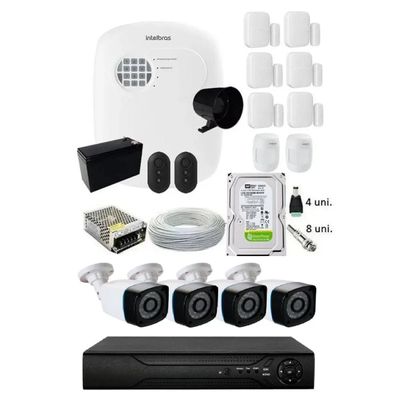 Kit Residencial 4 Câmeras Full Hd 3,6mm + Alarme Sem Fio Completo