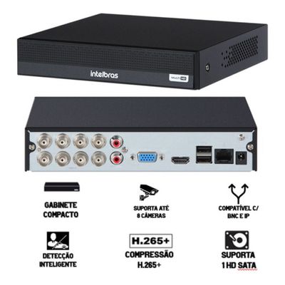 Kit 8 Câmeras Multi Hd Dvr Intelbras 8 Canais Com Hd 500gb +Grade de proteção
