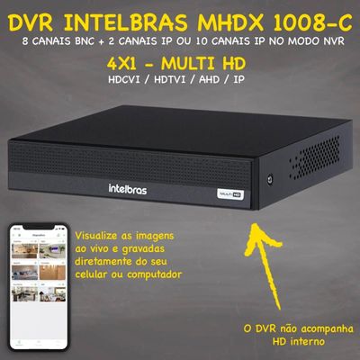 Kit 8 Cameras Segurança full hd 1080p Infra vermelho Dvr Intelbras 8ch 1008c mhdx