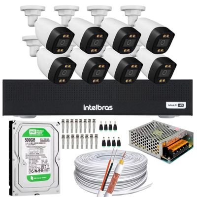Kit 8 Câmeras Segurança FullColor Colorido Dia e Noite Dvr Intelbras 1008c Hd 500gb