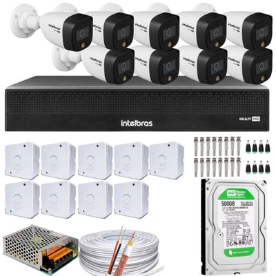 Kit 09 Cameras Full Color Intelbras Dvr Mhdx 16 Ch Color Noite 500gB