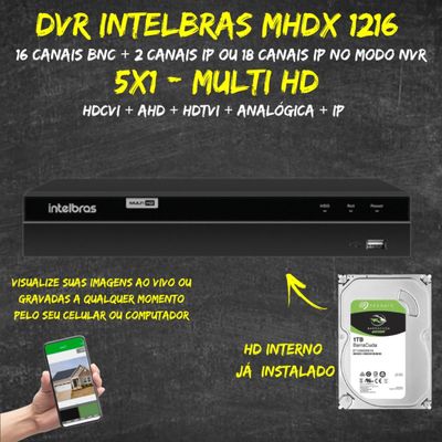 Kit Cftv Monitoramento 5 Cameras Intelbras 1120b Dvr 1208 1t 200m cabo