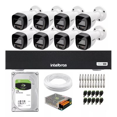 kit 8 Câmeras 1120b Full Color Intelbras, Mhdx 1008c + Hd 1 Tera