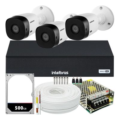 Kit 3 Cameras Seguranca Intelbras Vhl 1220 Full Hd 2mp 1080p 500gb