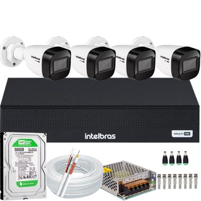 kit Cftv 4 Câmeras Intelbras 1220 Full Color 1080p Colorido Noite Dvr 8 Canais Mhdx 3008c 500gb