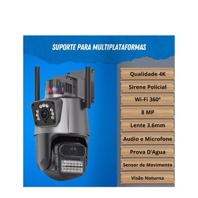 Kit 4 Câmera De Segurança Externa Lente Dupla 4k Led Sirene Policial Cartão 128gb