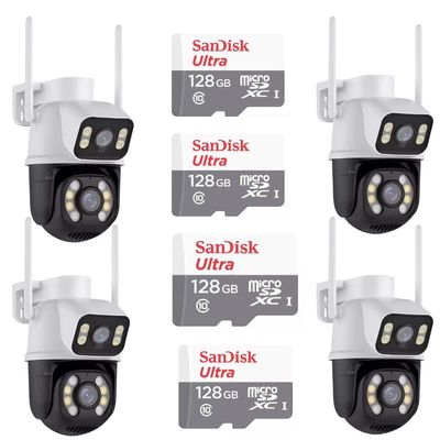 Kit 4 Câmera Importada Wi-fi Smart  Lente Dupla Externa Cartão de Memória 128gb