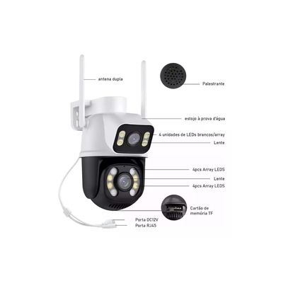 Kit 4 Câmera Importada Wi-fi Smart  Lente Dupla Externa Cartão de Memória 128gb