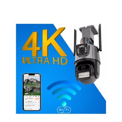 Kit 3 Câmera De Segurança Externa Lente Dupla 4k Led Sirene Policial Cartão 64gb