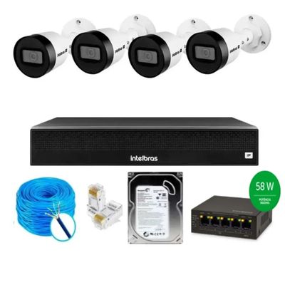 Câmeras de Segurança Vipc 1230b Intelbras kit com 4 unidades + Gravador Nvd 1404 Hd 1tb Completo