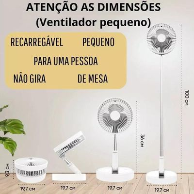 Ventilador Portátil Silencioso Dobrável Retrátil Com Bateria Aro 20 Cm Bm-F917