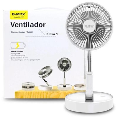 Ventilador Portátil Silencioso Dobrável Retrátil Com Bateria Aro 20 Cm Bm-F917