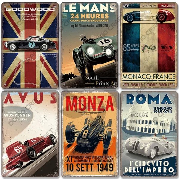 Placa de Metal Carro de Corrida Vintage Decorativa para Parede 20x30cm / amarelo