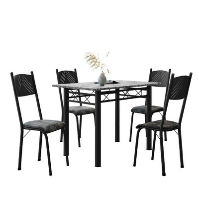 Conjunto De Mesa Sala De Jantar Sara Com 4 Cadeiras Tubular Granito 1,20m Artefamol Preto/flor