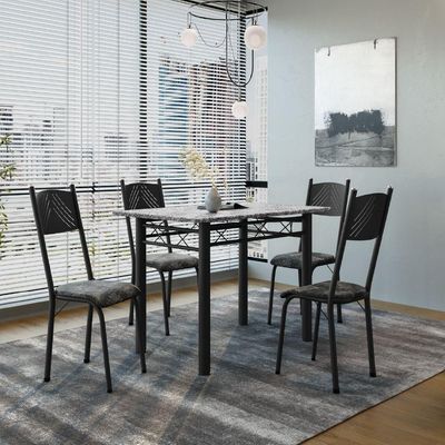 Conjunto De Mesa Sala De Jantar Sara Com 4 Cadeiras Tubular Granito 1,20m Artefamol Preto/flor