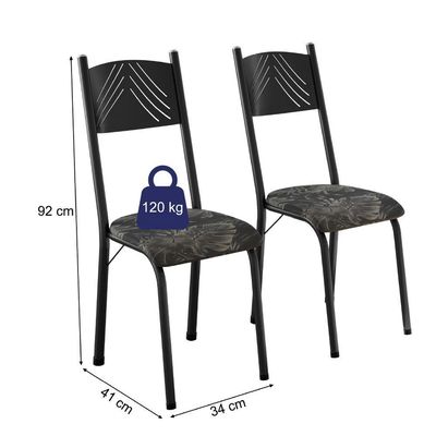Conjunto De Mesa Sala De Jantar Sara Com 4 Cadeiras Tubular Granito 1,20m Artefamol Preto/flor