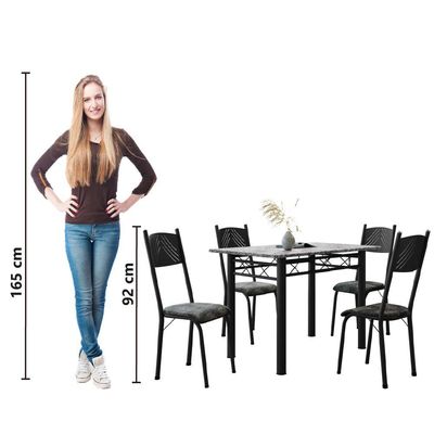 Conjunto De Mesa Sala De Jantar Sara Com 4 Cadeiras Tubular Granito 1,20m Artefamol Preto/flor