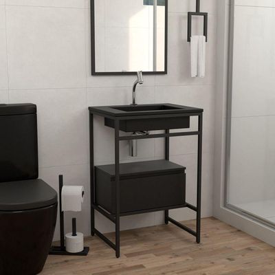 Gabinete Para Banheiro Iron Black Com Gaveteiro 60x45cm Preto Fosco