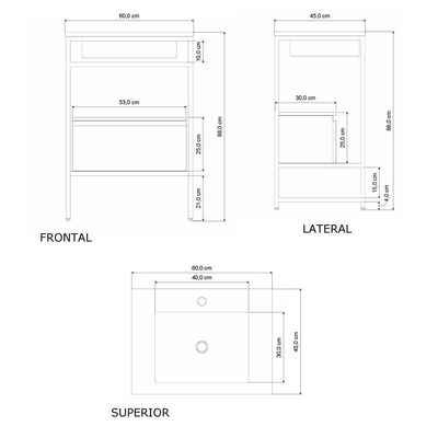 Gabinete Para Banheiro Iron Black Com Gaveteiro 60x45cm Preto Fosco