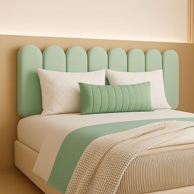 Cabeceira Nuvem Estofada Queen Size 8 Placas Em Suede 45cm Verde Claro