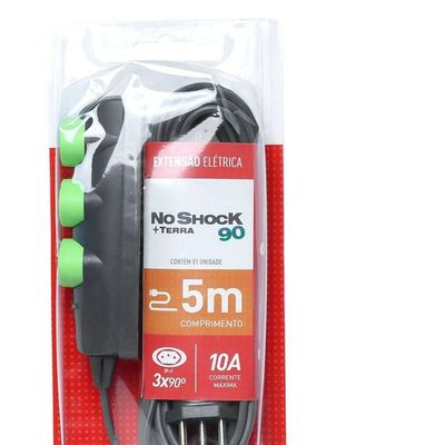 Extensao Noshock 90 Pp 3x0,75 2p+t 10a Grafite 5 Metros Dn1908