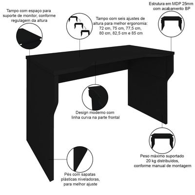 Mesa Para Pc Gamer Com Regulagem De Altura Sirion A02 Preto - Lyam Decor