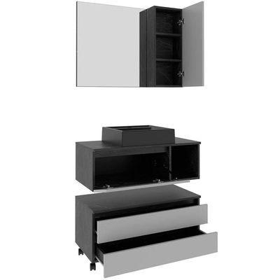 Kit Gabinete Balcão E Espelheira De Banheiro Marina Mármore Branco